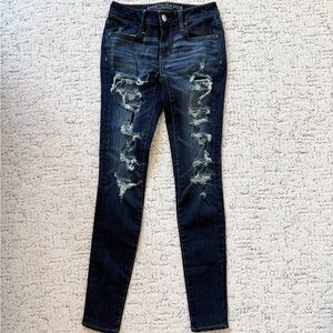 American Eagle Outfitters Ripped Dark Blue Skinny Jeans